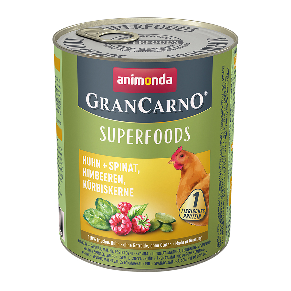 Animonda Gran Carno Superfoods mit Huhn, Spinat, Himbeeren