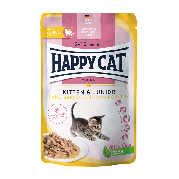 Happy Cat Pouch Young Kitten + Junior Land Geflügel