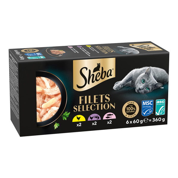 Sheba Multipack 3 Varietäten Huhn, Huhn & Garnelen & Meeresfisch, Lachs & Thunfisch in