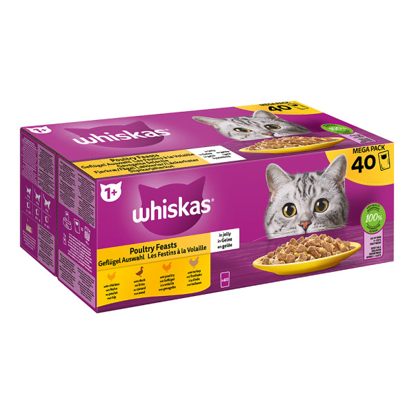Whiskas Geflügel Auswahl 4 Varietäten Huhn, Ente, Geflügel, Truthahn in Gelee