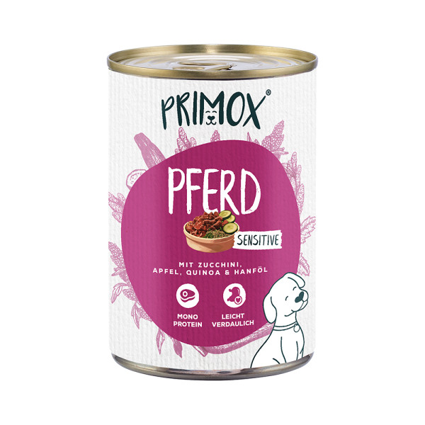 Primox Hunde Nassfutter Pferd mit Zucchini, Apfel & Quinoa
