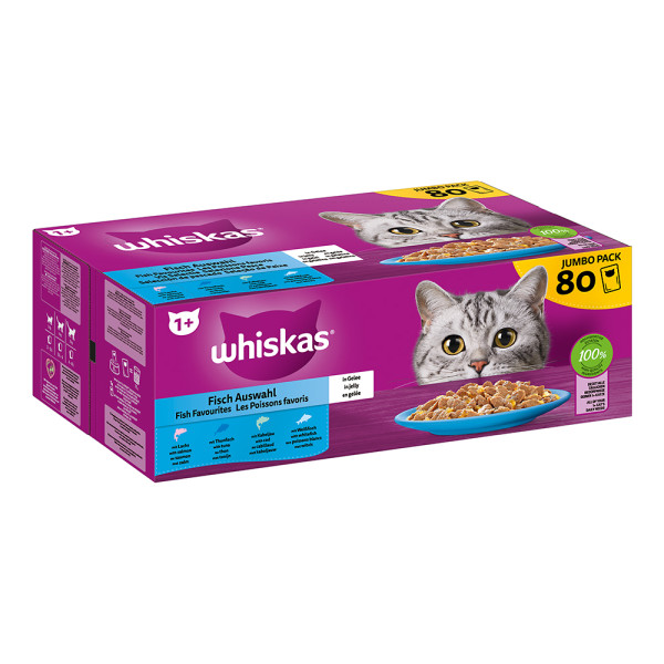 Whiskas Multipack Jumbo Pack 1+ Fisch Auswahl in Gelee