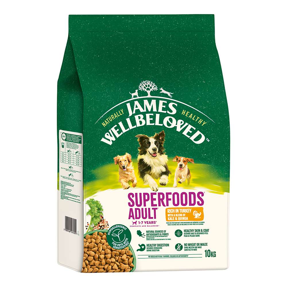 James Wellbeloved Superfoods Truthahn mit einer Mischung aus Grnkohl &  Quinoa | Trockenfutter | Hundefutter | Hund | Sortiment | Stroetmann  Tiernahrung