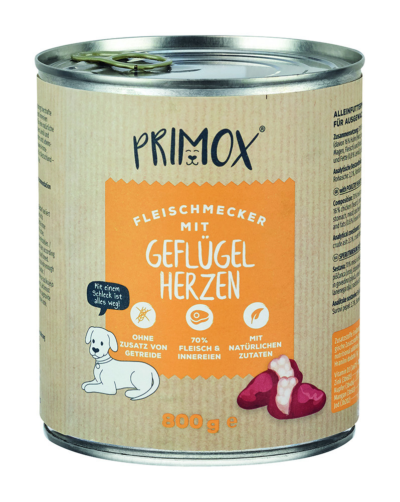 Primox Hunde Nassfutter mit Geflgelherzen 6 x 800g | Nassfutter |  Hundefutter | Hund | Sortiment | Stroetmann Tiernahrung
