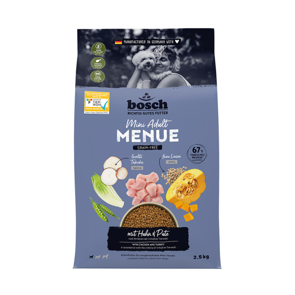 Bosch HPC MENUE Mini Adult mit TW-Huhn + Pute getreidefrei