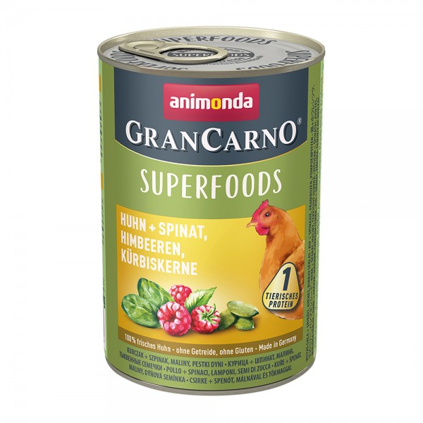 Animonda Gran Carno Superfoods mit Huhn, Spinat, Himbeeren & Kürbiskernen