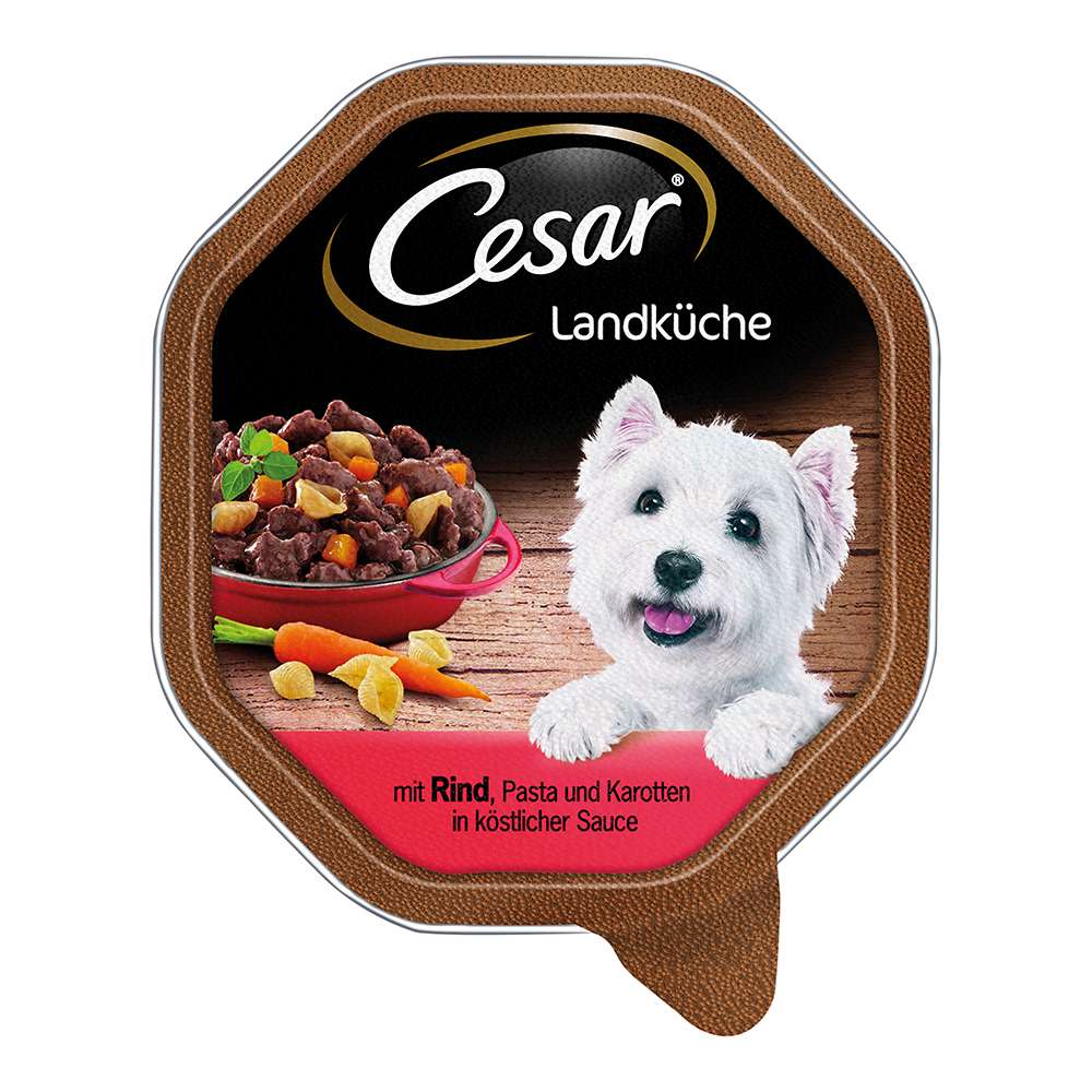 Cesar Landkche Rind, Pasta & Karotten in Sauce | Nassfutter | Hundefutter  | Hund | Sortiment | Stroetmann Tiernahrung