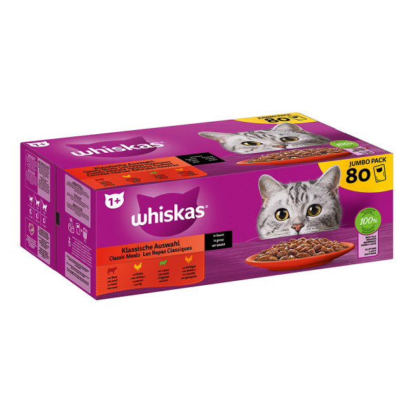 Whiskas Multipack Jumbo Pack 1+ Klassische Auswahl in Sauce